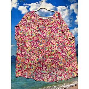 Women's Plus Size 22/24 Dressy Top Floral Pink Silky Cato Blouse